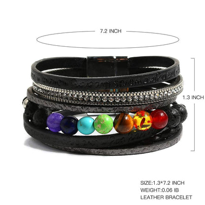 Vercret Leather Wrap Bracelet for Women - Lava Stone Chakra Multi-Layer Bracelets Magnetic Clasp Bangle Cuff Stacked Bracelet for lady and Mother