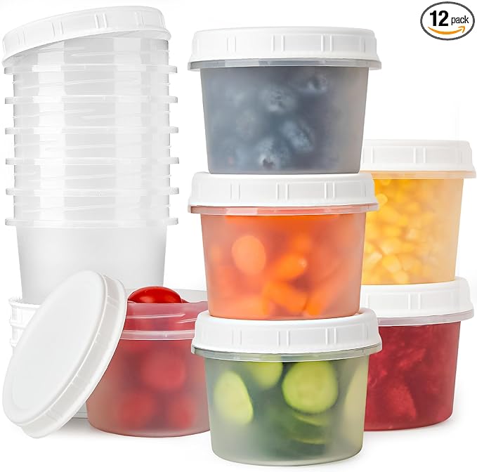 TUZAZO 12 Pack - 20 Oz Food Storage Containers with Screw Lids, Airtight Plastic Small Freezer Storage Container for Ice Cream, Overnight Oats, Snack, Soup, Portion and Meal Prep Container