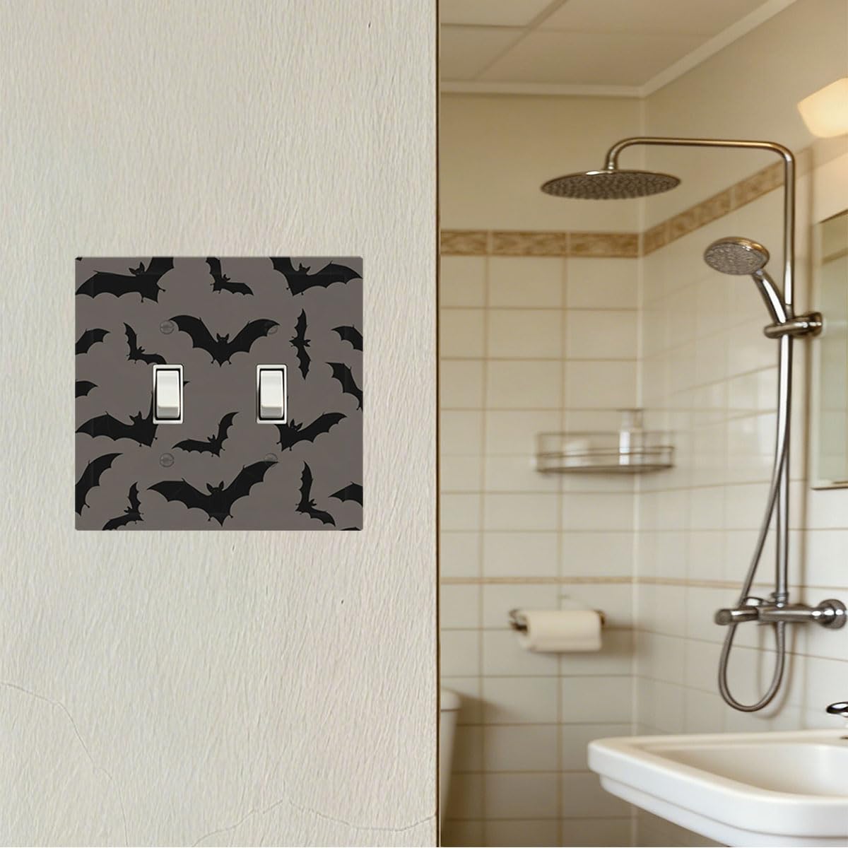 Moupodun Gothic Bats Light Switch Cover Plate Brown Decorative Halloween Toggle Light Switch Wall Plate Midsize 2-Gang 4.88" x 4.92" Double Switch Cover