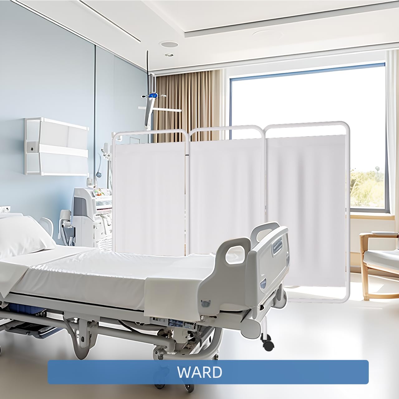 INNOVART 3-Panel Mobile Medical Privacy Screen Room Divider with Wheels, Foldable Flame Retardant Vinyl Room Divider Panels Easy for Storage, Portable Partition Dividers for Hospitals, Clinics, Salons