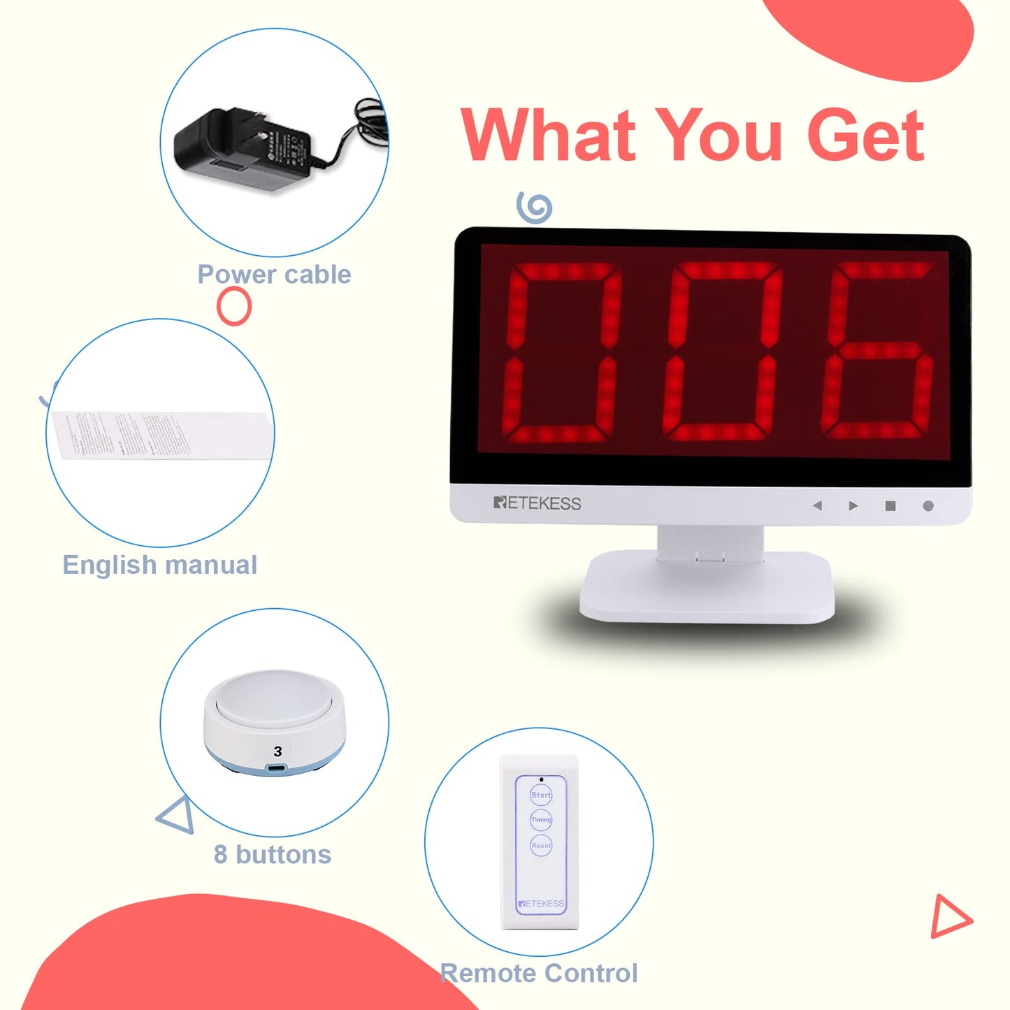 Retekess TM101 Buzzers for Trivia Games, Jeopardy Buzzers with Light, Add Up to 32 Buttons, 262ft,Game Show Buzzers for Classroom,School Competition,Family Feud and Back to School