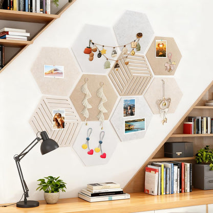 10Pack Hexagon Cork Boards for Walls Decor,Felt Board Tiles with 100 Push Pins,Felt Bulletin Board Tiles for Office & Home for Notes Photos and DIY Classroom Decor