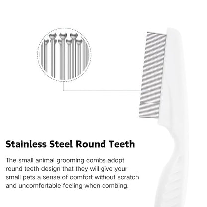 Stainless Steel Rounded Teeth Grooming Comb for Small Pets - Massage and Cleaning Tool for Chinchillas, Ferrets, Guinea Pigs, Rabbits (2 Pack, White)