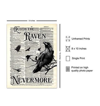 The Raven, Edgar Allan Poe, Nevermore - Medieval Decor - Gift for Wicca, Wiccan, Witchcraft, Occult Fan - Goth Room Decor - Gothic Home Artwork - Creepy Scary Wall Art Picture - Halloween Decoration