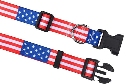 Mihqy American Flag Dog Cat Collar - Patriotic, US Flag Pattern, Star & Stripes, Fourth of July Dog Collar, Adjustable for Small Medium Large Dogs & Cat(Classic US,XS)