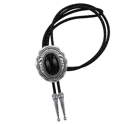 YOQUCOL Black Stone Bolo Tie Native American Western Leather Necktie Bolo Ties For Men