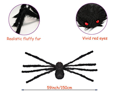 JIEFULL Halloween Decoration Giant Spider, 5 Ft Scary Hairy Spider - Black, Brown & White, Large Props for Halloween Outside Haunted House Yard Lawn Home Decor (Black)