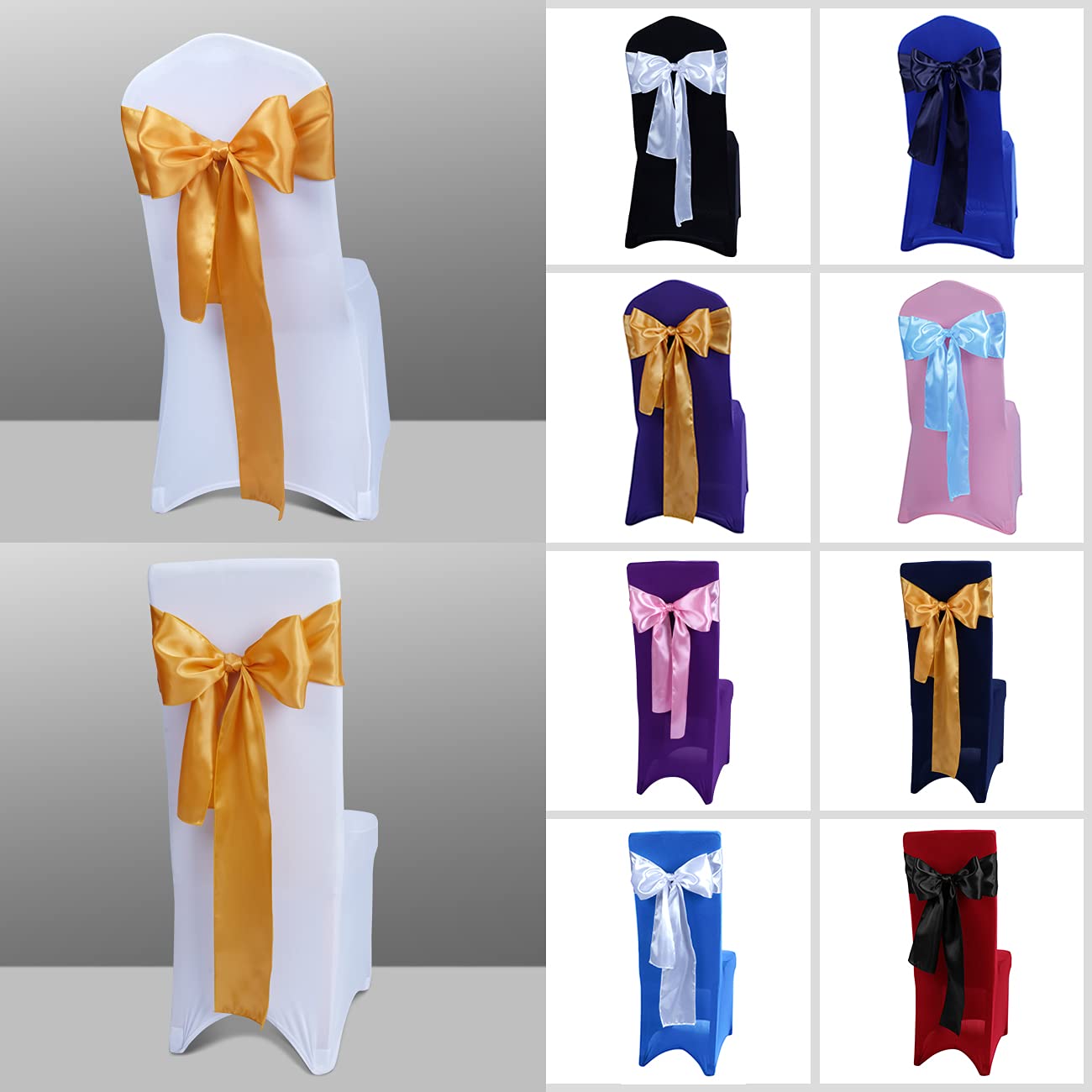 Babenest Satin Chair Sashes Ties Upgraded 30 pcs Chair Ribbons Bows for Wedding Banquet Party Easter Christmas Baby Shower Events Decoration (Gold)