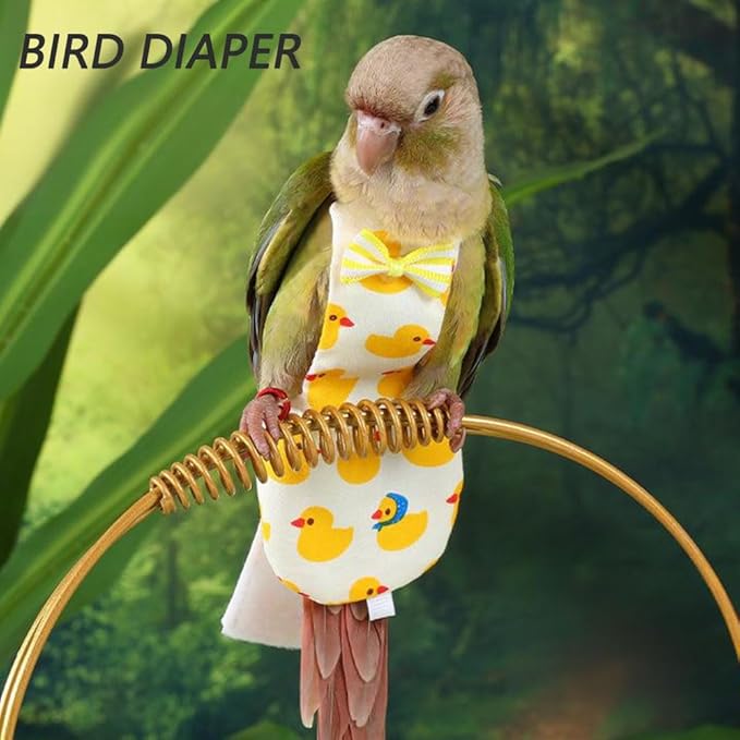 4pcs Bird Diaper Cute Printed Parrots Flight Suit with Bowknot Parrot Nappy Reusable Pigeon Pants Cockatiel Clothes for Parakeet Mini Macaw Budgie Canary - S