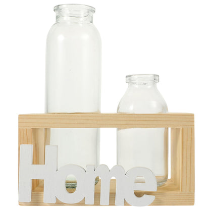Kichvoe Glass Hydroponic Plant Vase with Wooden Stand, Nordic Style Tabletop Glass Planter for Air Plants and Houseplants, 2pcs Decorative Home Garden Terrarium Containers