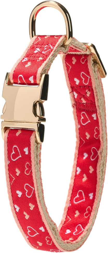 Woven Dog Collar with Metal Buckle Adjustable Jacquard Retro Dog Collars for Small Medium Large Dogs(Red Heart,S)