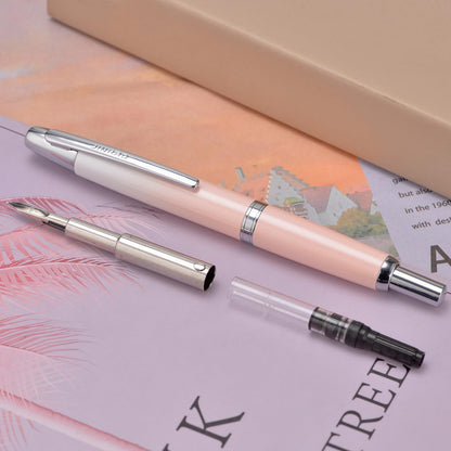 Jinhao 10 Press Fountain Pen with Box, Gradient Peach Pink Retractable Extra Fine Nib with Ink Converter Set (Silver Clip)
