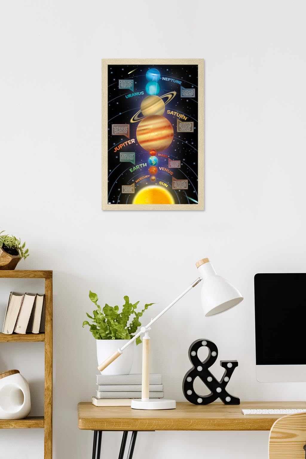 Trends International Solar System 2023 Wall Poster, 22.4L x 14.7W, Blonde Framed Version