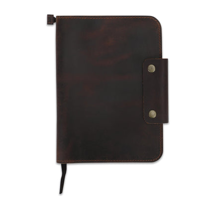 CestAntiQ Rustic Leather Journal Cover for A5 Notebooks (Fits 5.75 x 8.25 Inch & 5.5 x 8.2 Inch) | Premium Full Grain Leather Notebook Cover, Refillable Journal Cover with Pen Loop, 5 Card Slots & Interior Pocket | Leather Planner & Diary Cover (Brown)