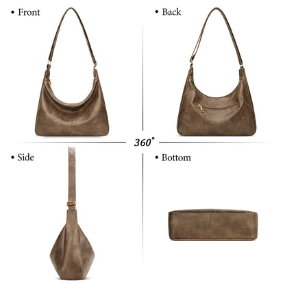 KKXIU Slouchy Hobo Bags for Women - Ultra Soft Foldable Shoulder Handbag Vegan Leather Tote Purse with Reinforced Zipper (Apricot)