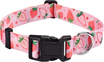 MarukoPet Dog Collar, Adjustable for Small Medium Large Dogs Puppy, Cute Design with Bohemia Floral Tribal Geometric Patterns Boys Girls Dog Collar(Strawberry-M)
