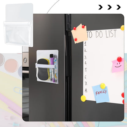 Sherr 6 Pcs 6 Pcs Magnetic Pockets Pen Marker Holders for Classroom Whiteboard 4.7 x 6.5 Magnetic Clear File for Fridge Locker Dry Erase Marker Storage Teacher Supplies (4.7 x 6.5 in,White)