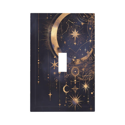 Nadoabtm Decorative Light Switch Cover Plate Gothic Celestial Gold Moon Stars 1 Gang Single Toggle Decorate Switch Plate Cover Wall Plate Electrical Outlet Covers For Home Farmhouse Decor