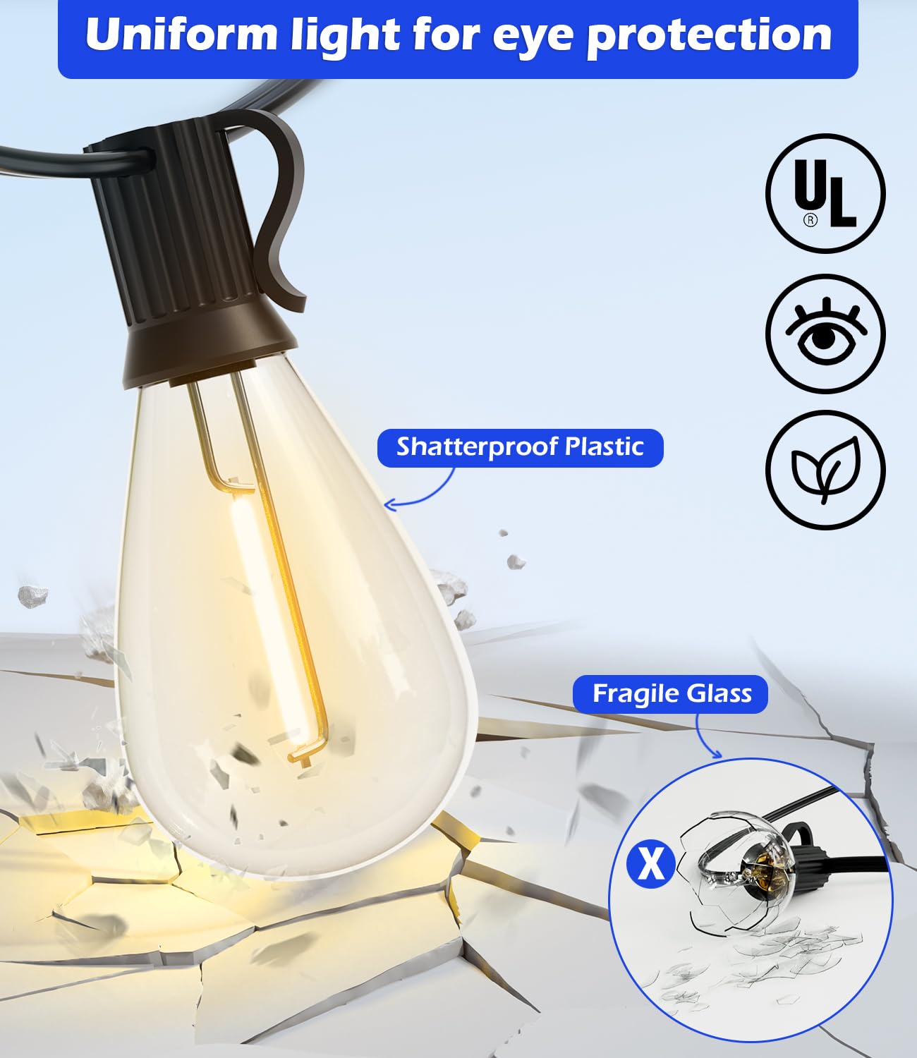 luckystyle 120FT LED Outdoor String Lights with 30+2 Edison Shatterproof Waterproof Bulbs, 2700K Commercial Grade Patio Lights, Heavy Duty Outside Hanging Outdoor Lights for Garden Porch Deck Decor