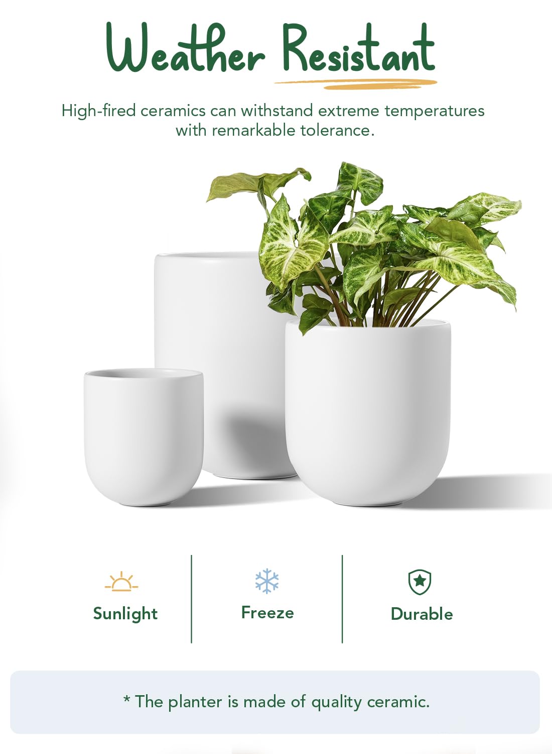 LE TAUCI 6+8+10 Inch Ceramic Pots for Plants, Plant Pots Indoor with Drainage Hole and Plug, Planter Pots for Home Office Room Patio, Set of 3, White