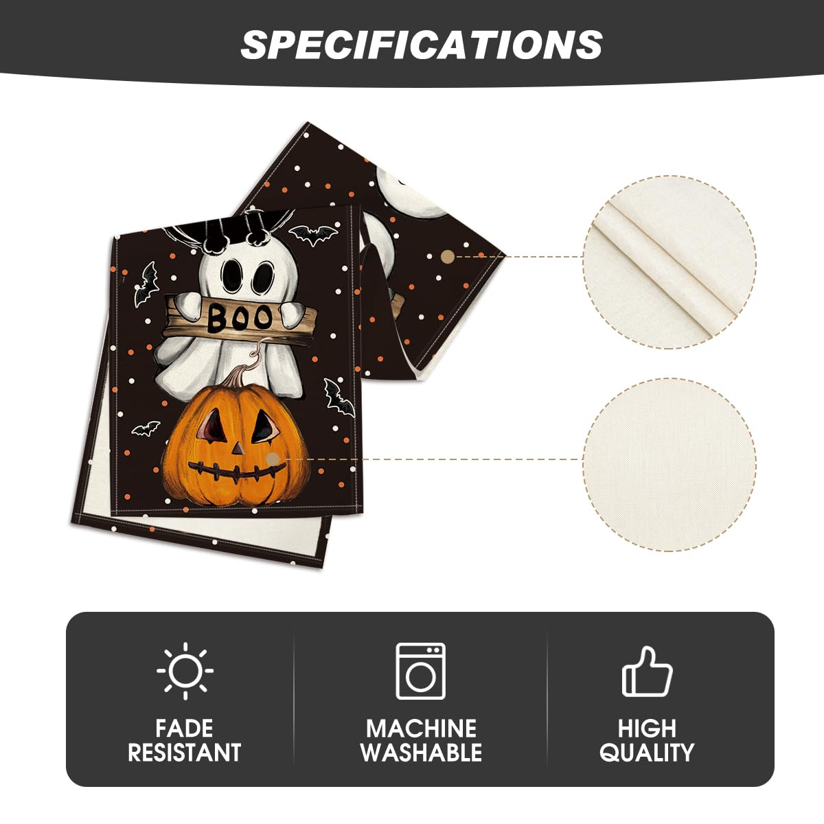 Artoid Mode Polka Dot Ghost Pumpkin Cat Boo Halloween Table Runner, Bat Seasonal Fall Kitchen Dining Table Decoration for Home Party Decor 13x90 Inch