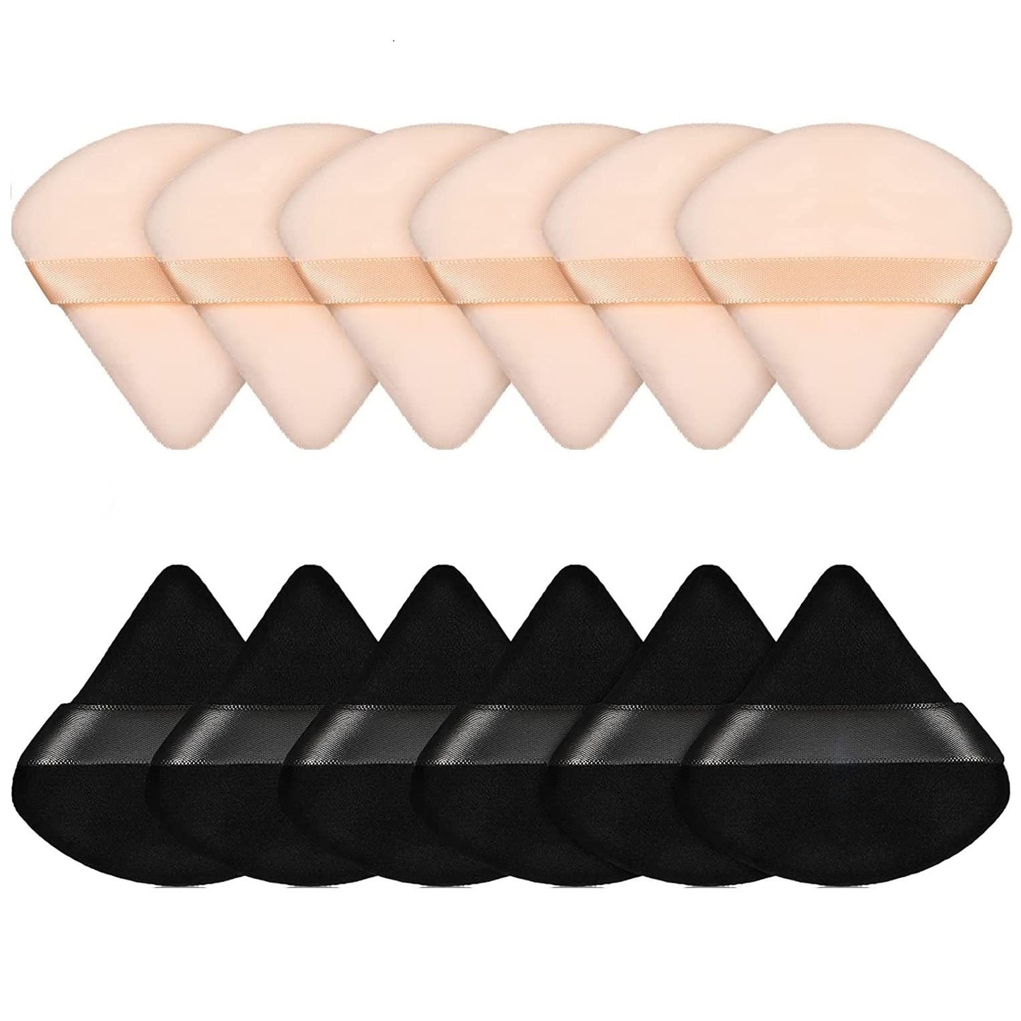 Pimoys 12 Pieces Powder Puff Face Triangle Makeup Sponge for Loose Powder Setting Powder Velour Foundation Blender Sponge Beauty Makeup Tool, Black