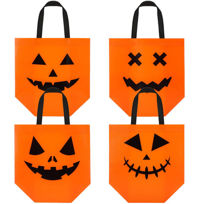 Lincia 48 Pcs Halloween Non Woven Pumpkin Bag 12.6 x 9.8 Inch Reusable Trick or Treat Gift Candy Goodie Handles Bag for Halloween Birthday Party Favors Classroom