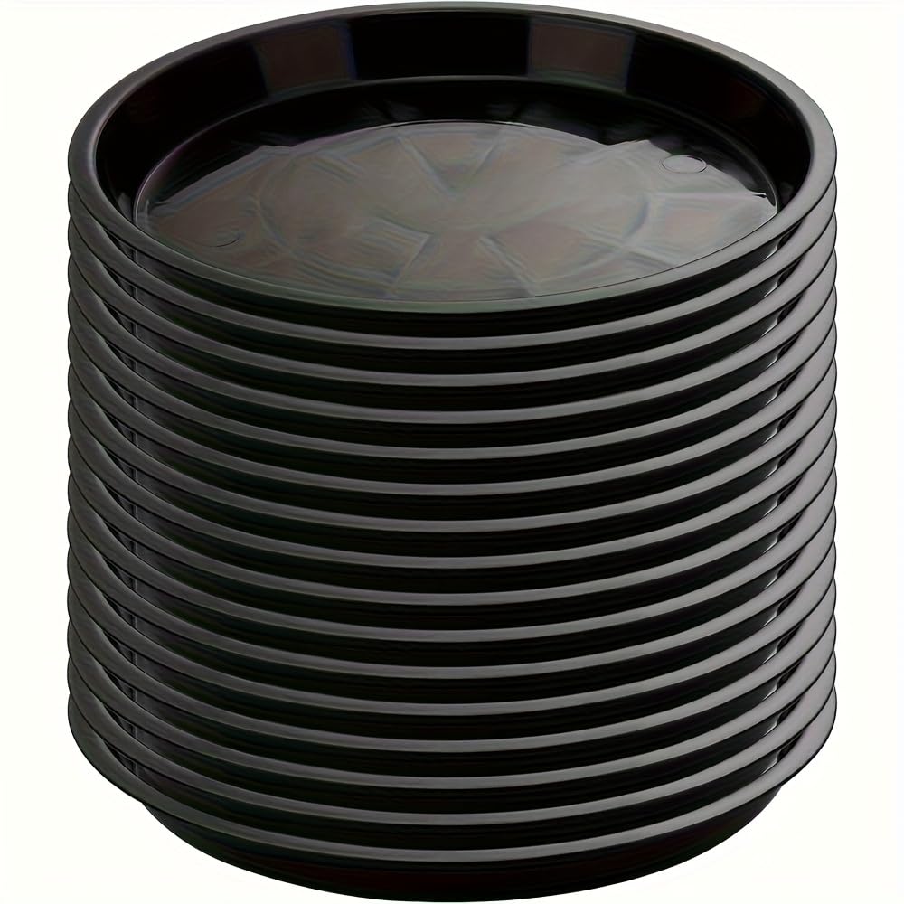 Usyios 16pcs Heavy Duty Round Plastic Plant Trays - Black Saucer for Indoor & Outdoor Flower Pots, Durable Easy-Clean Water Catcher, Sturdy Plant Pot Base for Home & Garden Use