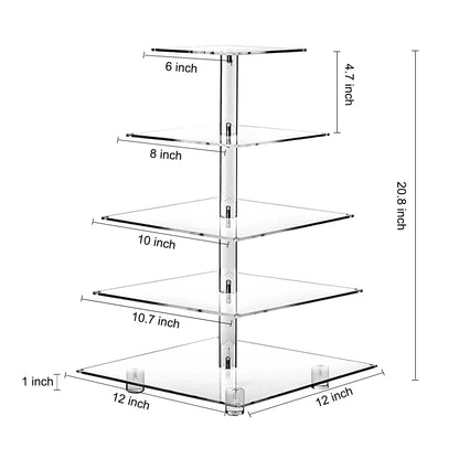 OLACHIKKO Cupcake Stand, 5-Tier Square Cupcake Holder with LED Light String, Acrylic Cupcake Tower Display-Dessert Tower-Pastry Stand-Cupcake Tier Stand for Wedding, Birthday Party (Colorful Light)…