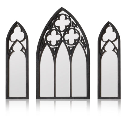 BOUMUSOE 3 Pack Gothic Mirrors, Cathedral Arch Frame, Tiny Gothic Room Decor - 9.8 inches Spooky Decorative Rustic Wall Hanging for Bedroom & Bathroom