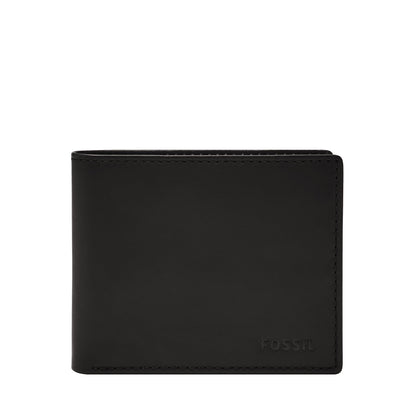 Fossil Men's Wallet, Derrick Leather RFID-Blocking Wallet, Bifold with Flip ID, Black
