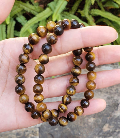 Adabele Real Natural Golden Yellow Tiger's Eye Gemstone Beaded Bracelet 7 inch Stretch Chakra Healing Crystal Stone Jewelry Energy Quartz Rock GB8-26