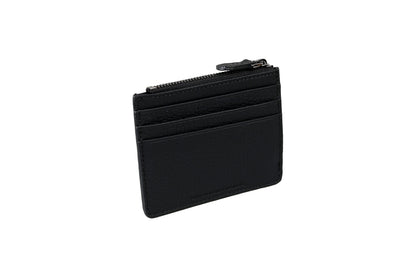 grande 3603 Genuine Leather Card Holder For Women and Men Slim Minimalist Small Zipper Wallet (BLACK)