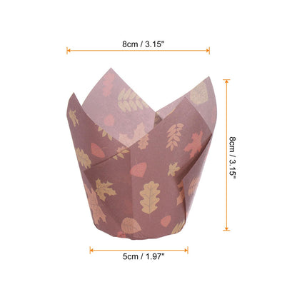 HARFINGTON 150pcs Tulip Cupcake Liners Greaseproof Baking Cups Paper Cupcake Wrappers Holders for Parties Weddings Birthdays, Dark Maple Leaf