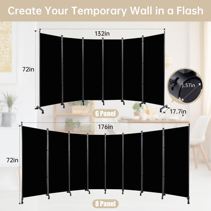 Room Divider Large 6 Panel Privacy Screen,Portable Room Partition on Wheels