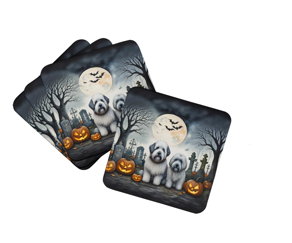 Old English Sheepdog Spooky Halloween Foam Coaster Set of 4
