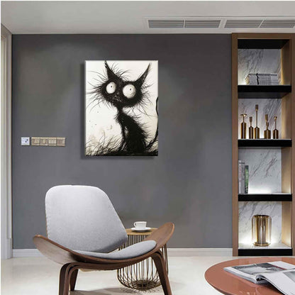 Funny Black Cat Canvas Wall Art Gothic Spooky Feline painting Decor Pictures Halloween Creepy Black And White Art Cat Posters Prints for Cafe Bar Living Room Restaurant Bedroom Decoration