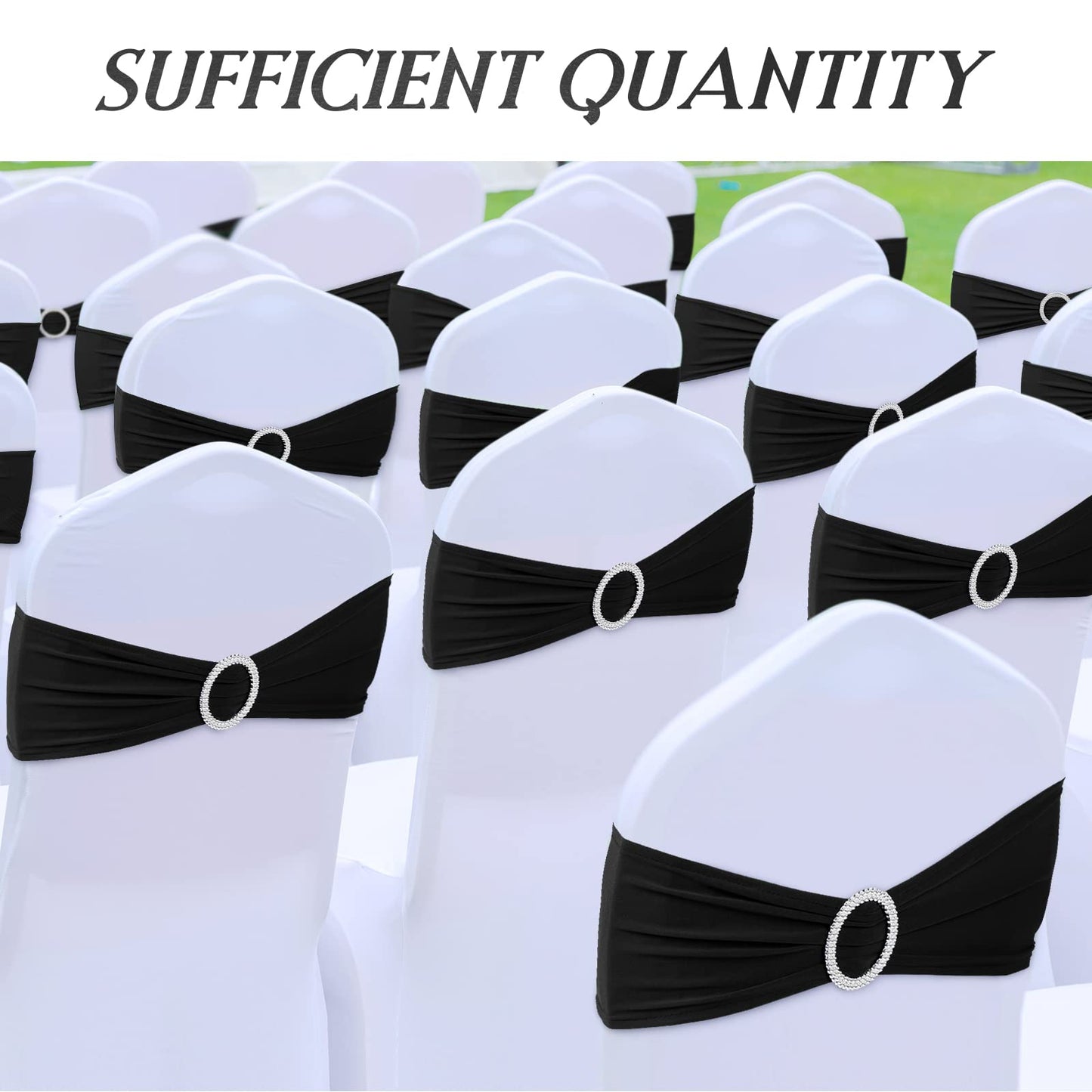 Tudomro 80 Pcs Spandex Chair Sashes, Stretch Ties Bows with Buckle Slider Elastic Bows Chair Cover Bands for Wedding Party Universal Reception Ceremony Banquet Decoration(Black)