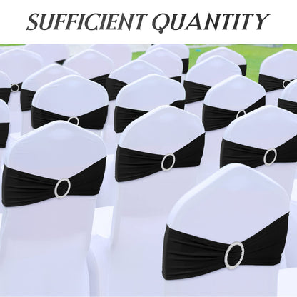 Tudomro 80 Pcs Spandex Chair Sashes, Stretch Ties Bows with Buckle Slider Elastic Bows Chair Cover Bands for Wedding Party Universal Reception Ceremony Banquet Decoration(Black)