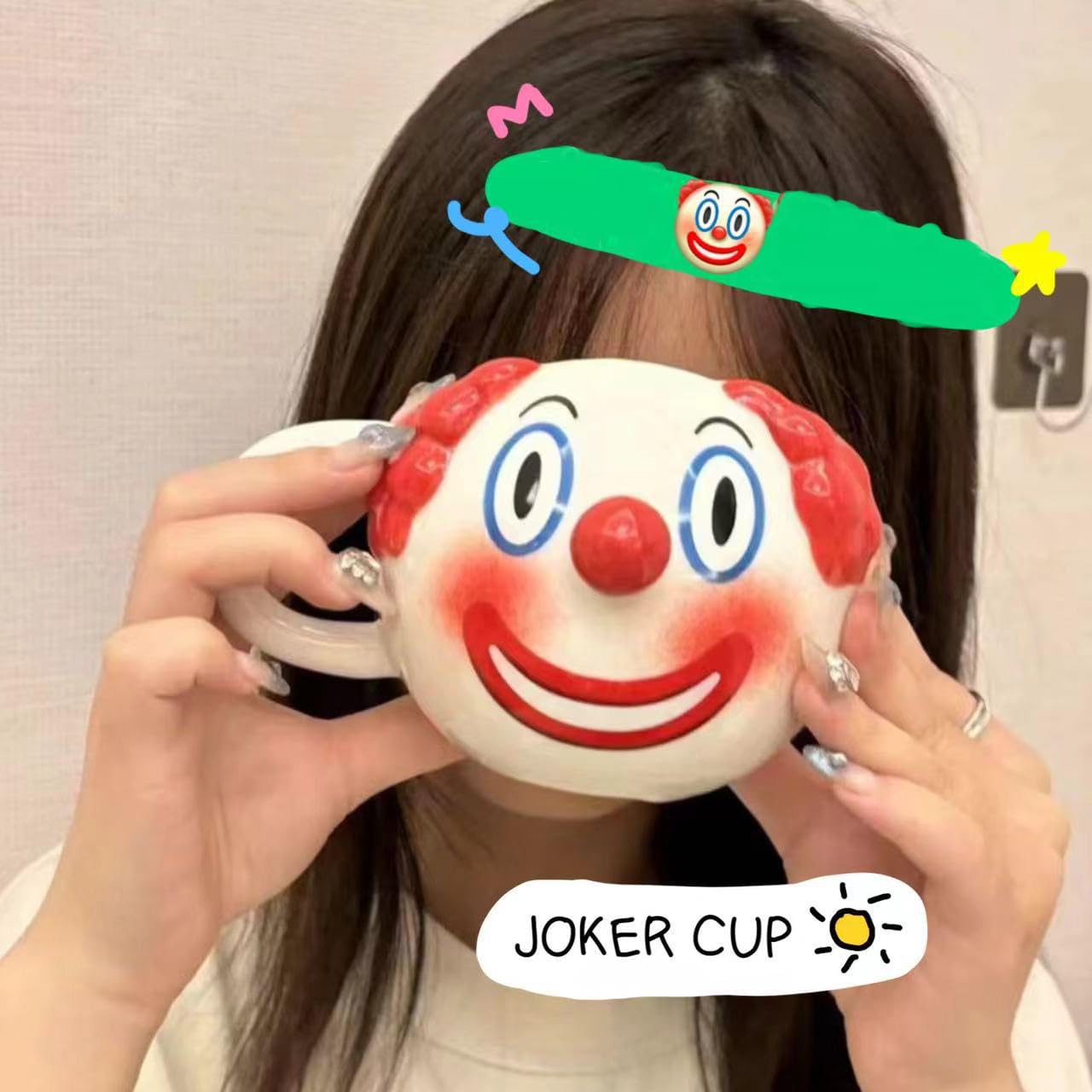 AKV Cute Clown Coffee Mug Halloween Joker Statue Mug Funny Ceramic Clown Mug with Coffee Scoop, 400ml Coffee Cups, Cartoon Clown Water Cup, BPA-free, Best Halloween Gifts for Women Kids