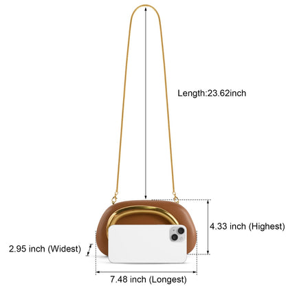 NEWROGENG Clutch Purses for Women Formal, PU Leather Evening Bags with Chain, Trendy Metal Handle Purses and Handbags 2025, Leather Caramel
