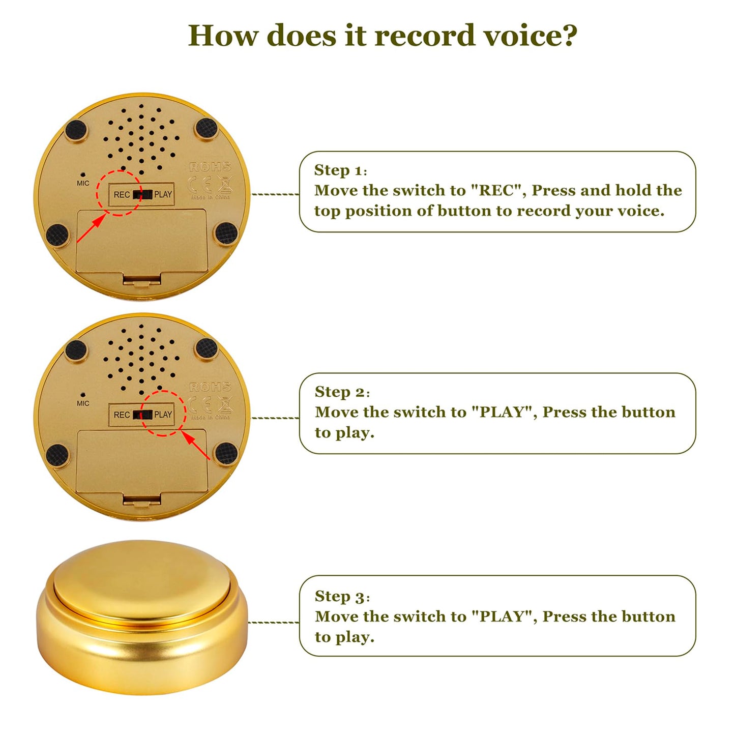 Gold Voice Custom Recordable Buttons 30 Second Voice Dog Talking Buttons Recordable and Playback Message for Classroom Fun Study Gift Voice Messages to Parents, Friends and Yourself