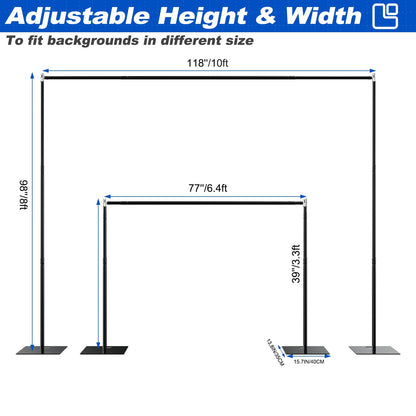 Kinchoix Pipe and Drape Backdrop Stand 8ftx10ft Adjustable Background Support System Heavy Duty Background Stand for Wedding Banquet Decorations Black