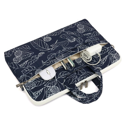 canvaslife Patten Waterproof Laptop Shoulder Messenger Bag Case Sleeve for 14 Inch 15 Inch Laptop Briefcase 15.6 Inch (Blue leaves)