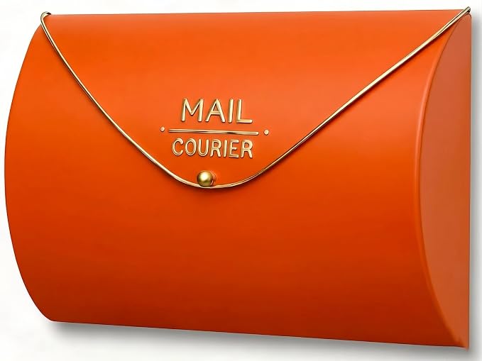 Orange Wall Mount Mailbox for Outside,Waterproof Metal Mailboxes with Rust-Proof Galvanized Steel,Large Capacity Envelope Mailbox for House,12.99 x 10.35 x 3.5 Inch