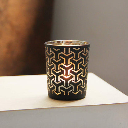 SHMILMH Black Gold Glass Votive Candle Holders Set of 12