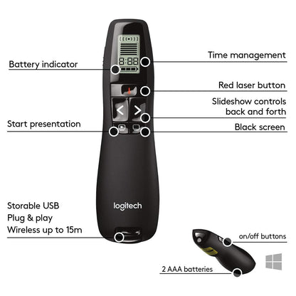 Logitech Wireless Presenter R800, PowerPoint Clicker with Green Laser Pointer, Wireless Presentation Clicker Remote