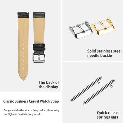Boache Genuine Leather Watch Band Quick Release Italian Calfskin Crocodile Pattern Watch Straps 12 to 24mm Business Classic Style Genuine Leather Watch Strap Replacement Band for Men Women