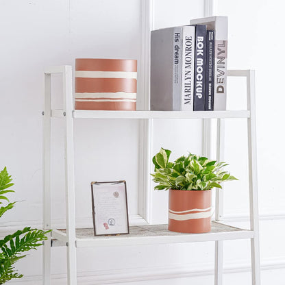 Nihow Modern Ceramic Plant Pot - 5 + 7 Inch Flower Pot for All Indoor Plants - Sturdy Planter Pots with Drainage Hole & Rubber Plugs - Semi-Matte Terracotta & Nature - Plants Not Included