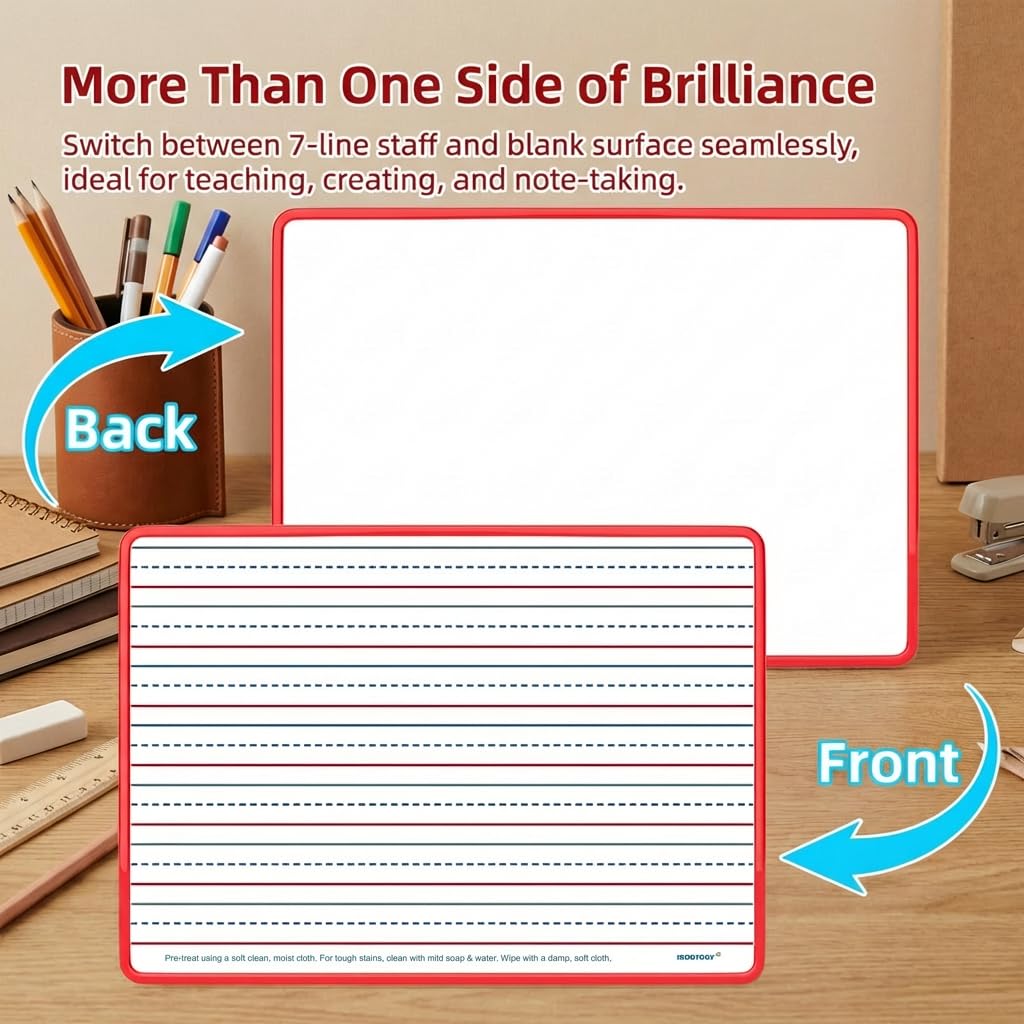 Magnetic Dry Erase Boards 6 Pack for Kids, Double Sided Small Whiteboard Lap Boards 9x12, Lined & Blank Magnetic White Boards for Classroom, Homeschool, Students & Teachers